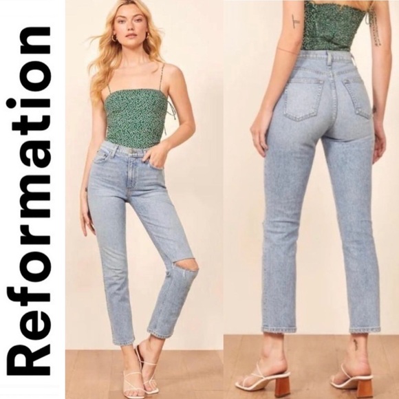 Reformation Liza High Rise Straight Crop Jeans In Montego Wash Size 26 - Picture 2 of 16